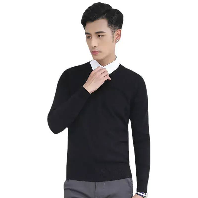 Men V-Neck Black Long Sleeve Sweater - Image 7