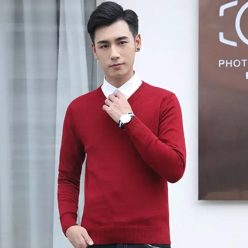 Men V-Neck Black Long Sleeve Sweater - Image 3