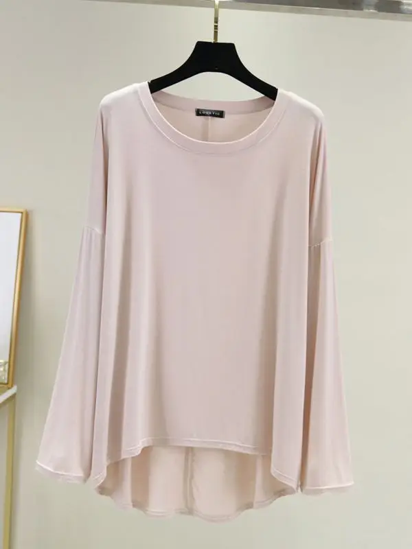 Women Loose Long Sleeve Light Blue T-Shirt