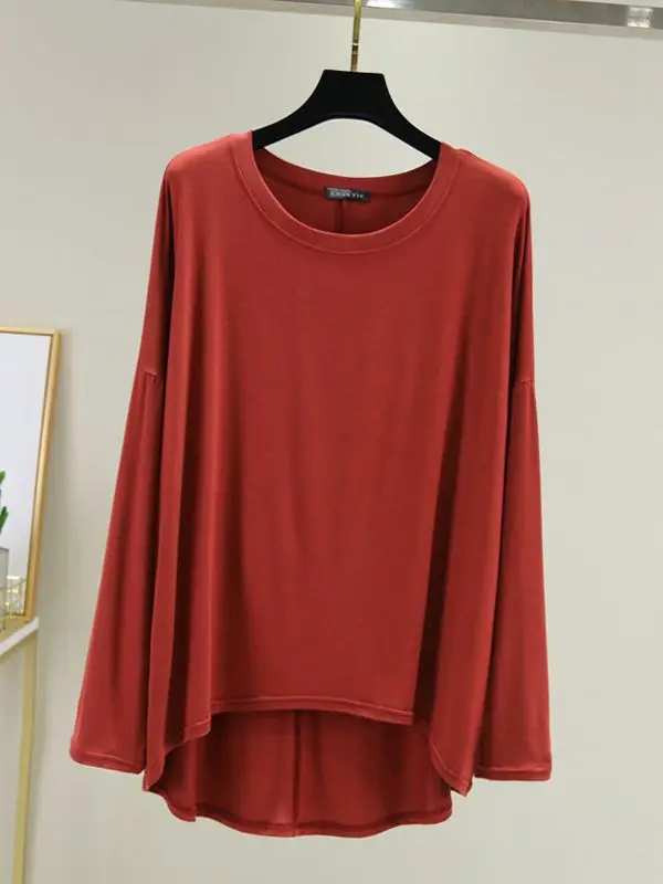 Women Loose Long Sleeve Light Blue T-Shirt