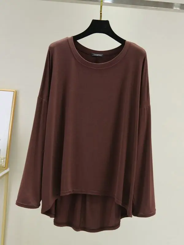 Women Loose Long Sleeve Light Blue T-Shirt