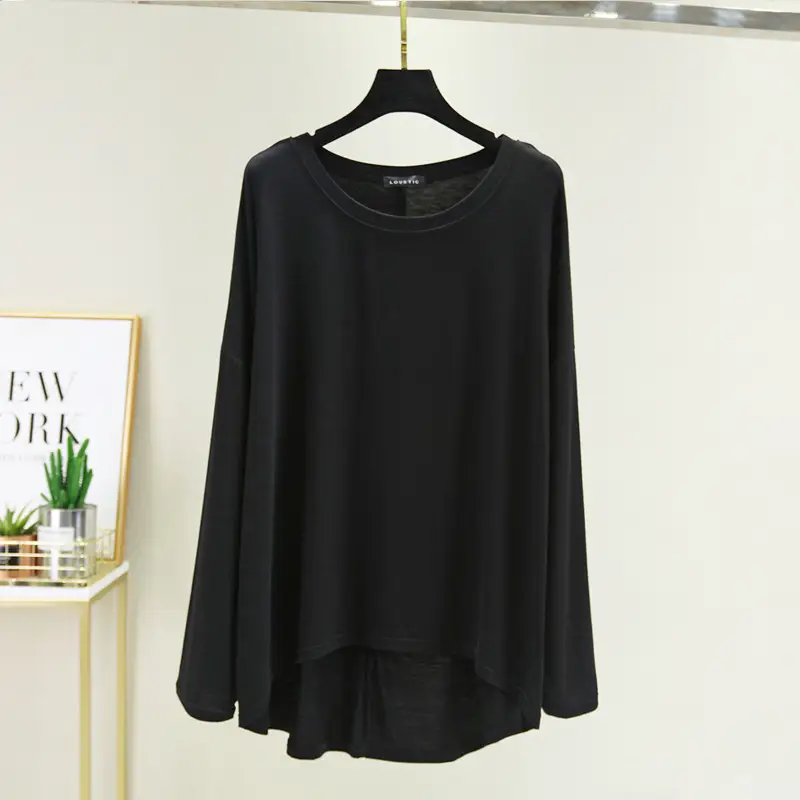 Women Loose Long Sleeve Light Blue T-Shirt — feature 10