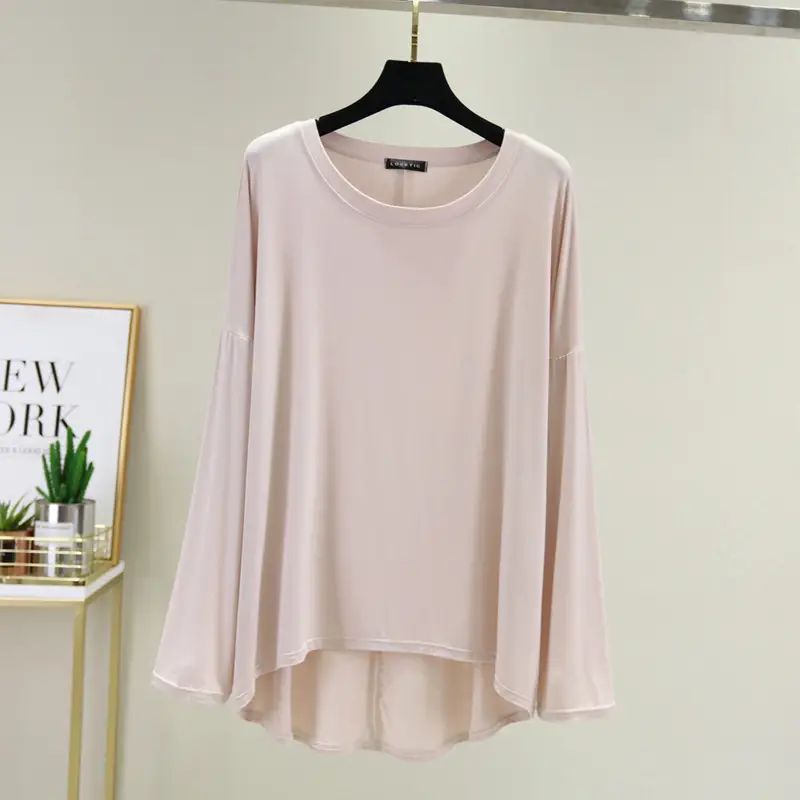 Women Loose Long Sleeve Light Blue T-Shirt — feature 12