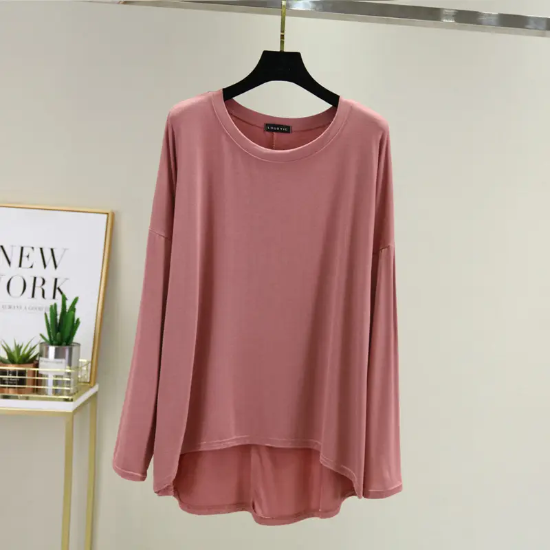 Women Loose Long Sleeve Light Blue T-Shirt — feature 14