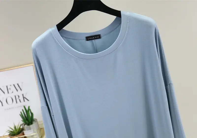 Women Loose Long Sleeve Light Blue T-Shirt — feature 20