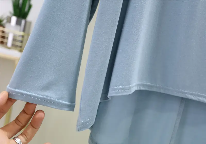 Women Loose Long Sleeve Light Blue T-Shirt — feature 22