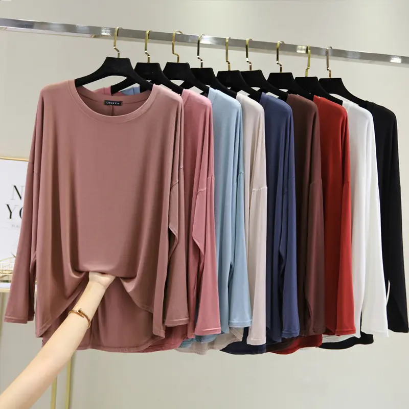 Women Loose Long Sleeve Light Blue T-Shirt — feature 9