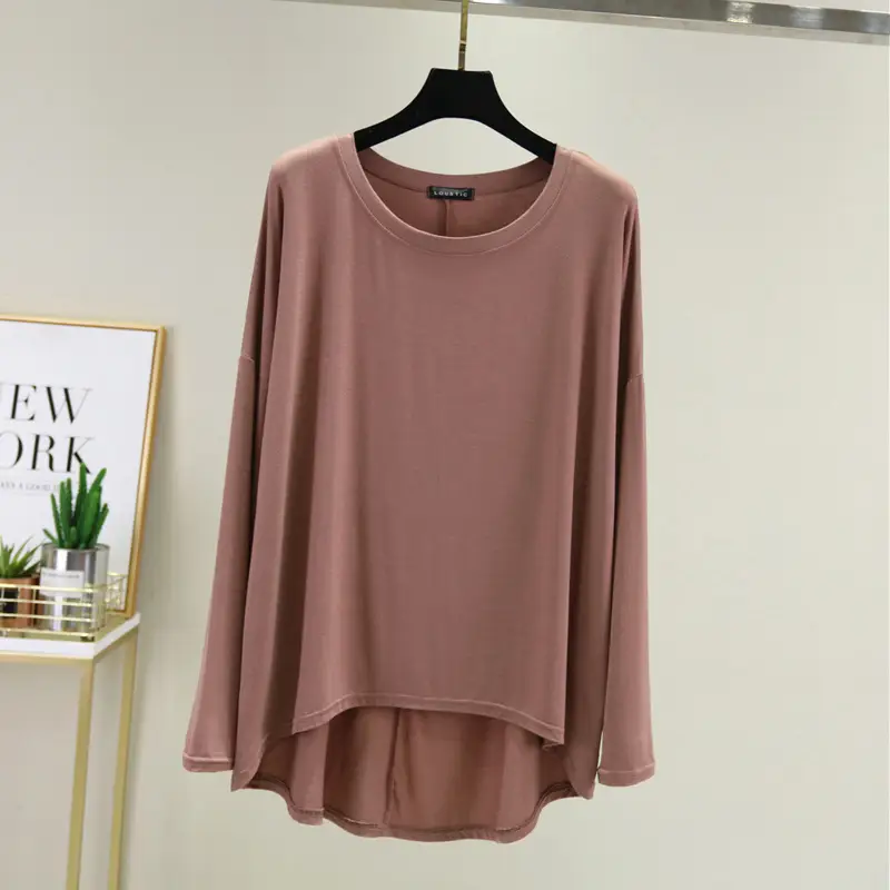 Women Loose Long Sleeve Light Blue T-Shirt