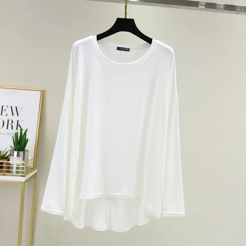 Women Loose Long Sleeve Light Blue T-Shirt