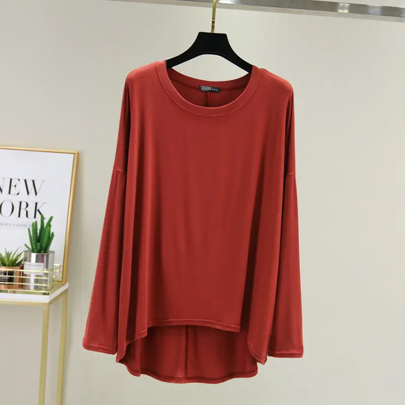 Women Loose Long Sleeve Light Blue T-Shirt