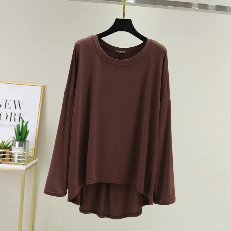 Women Loose Long Sleeve Light Blue T-Shirt