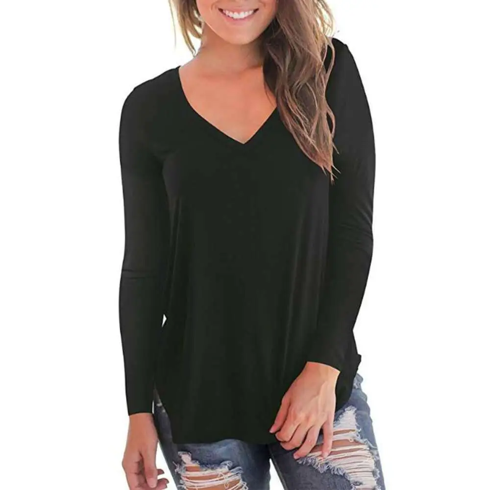 2019 V Neck Long Sleeve Women's T-Shirt Brown - Image 9