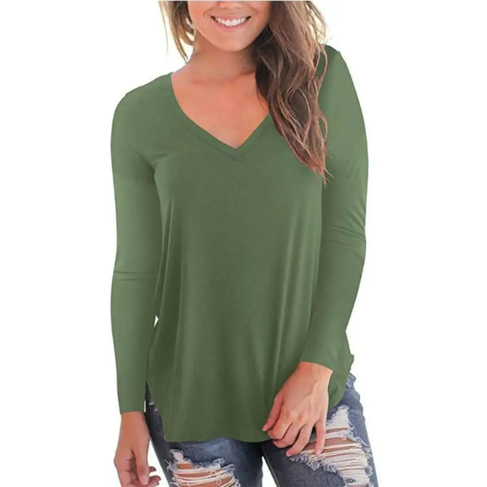 2019 V Neck Long Sleeve Women's T-Shirt Brown - Image 10