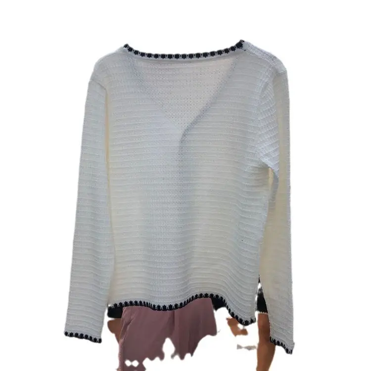 Women's White Ice Silk Knitted V-Neck Cardigan Top - Image 7