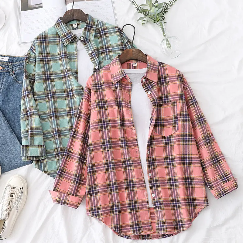 Women Plaid Shirt Coat Set Korean Style 2020 - Image 4