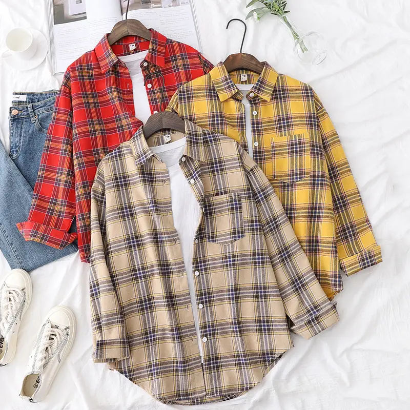 Women Plaid Shirt Coat Set Korean Style 2020 - Image 7