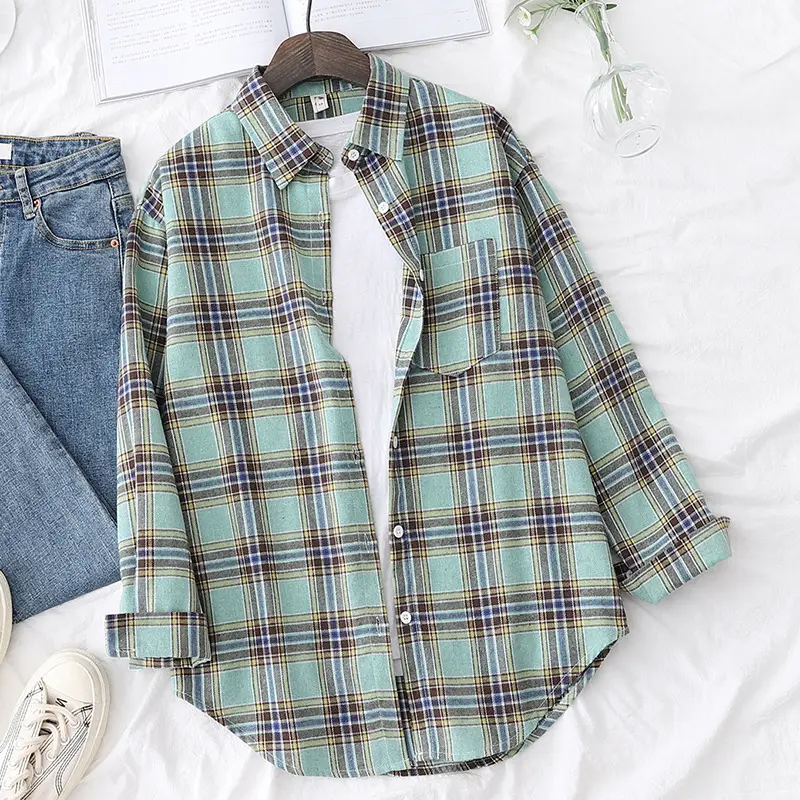 Women Plaid Shirt Coat Set Korean Style 2020 - Image 3