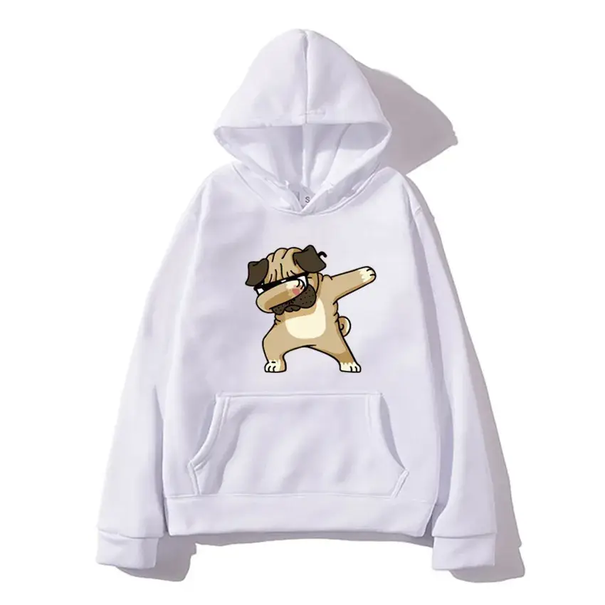 Men White Pug Graphic Hoodie 2020 Plus