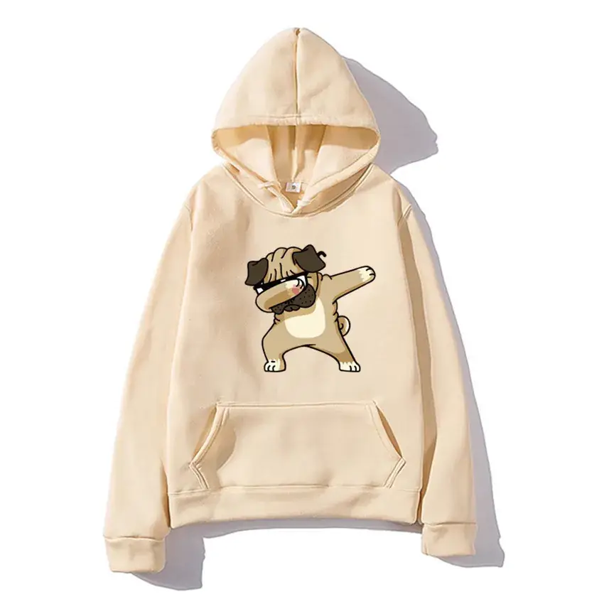 Men White Pug Graphic Hoodie 2020 Plus