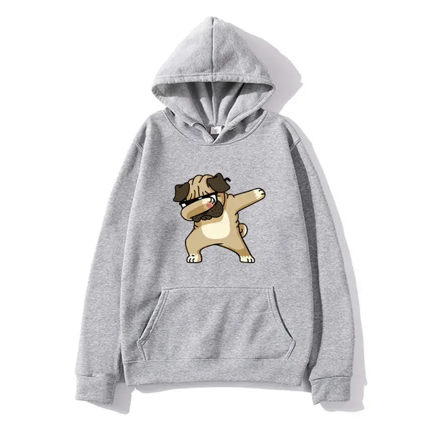 Men White Pug Graphic Hoodie 2020 Plus
