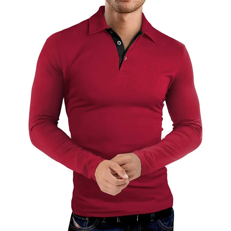 Men's Grey Long Sleeve Polo Shirt with Collar — feature 18