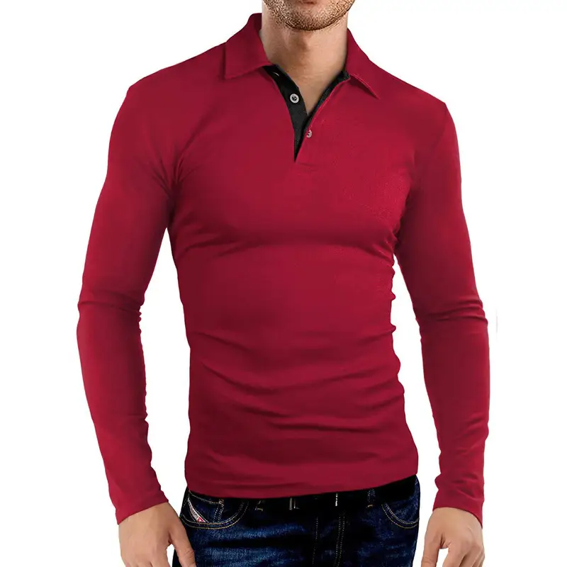 Men's Grey Long Sleeve Polo Shirt with Collar — feature 19