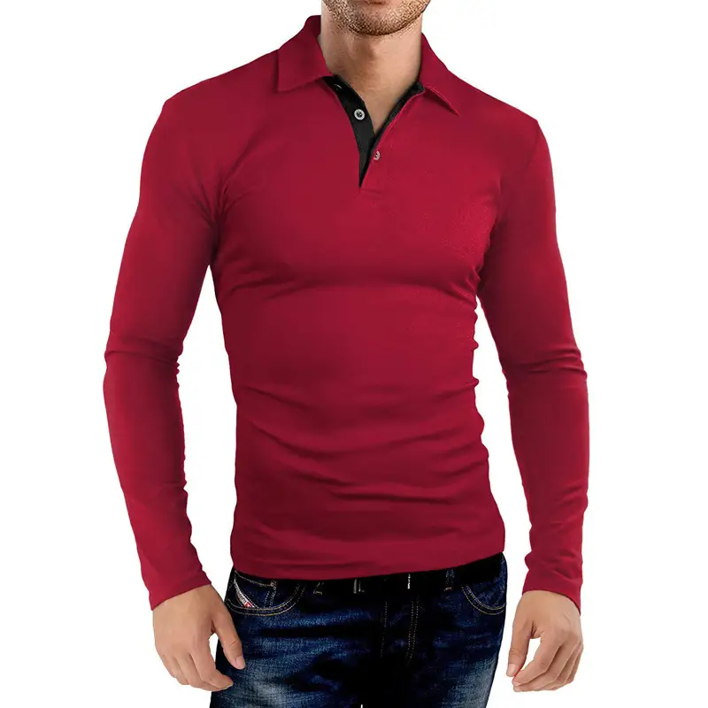 Men's Grey Long Sleeve Polo Shirt with Collar — feature 20