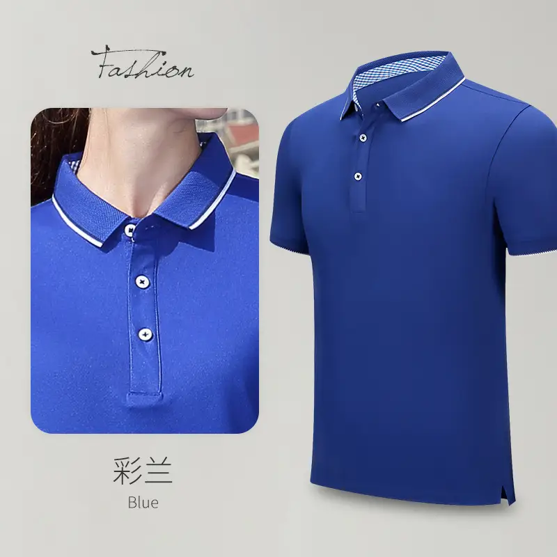 Men Blue Polo Shirt Collar Button Front Grey - Image 6