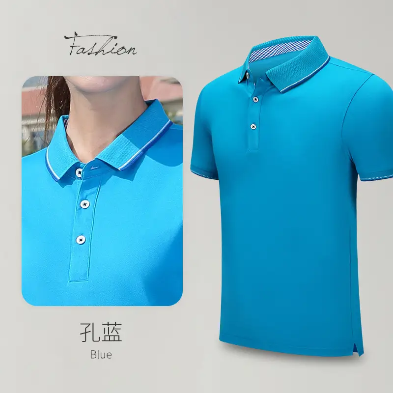 Men Blue Polo Shirt Collar Button Front Grey - Image 7