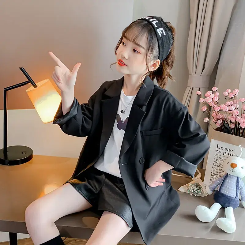 Black Korean Style Girls Blazer Trench Coat for Girls 2025 - Image 5