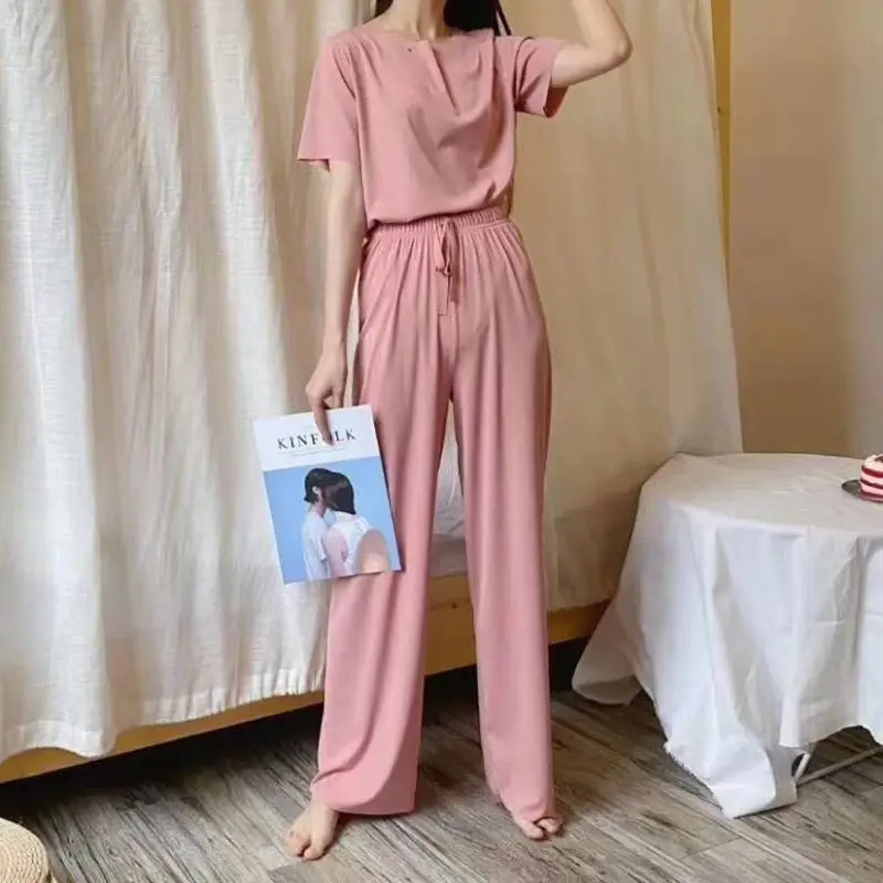 Pink Ice Silk 2-Piece Women's Suit Summer Casual - Image 9