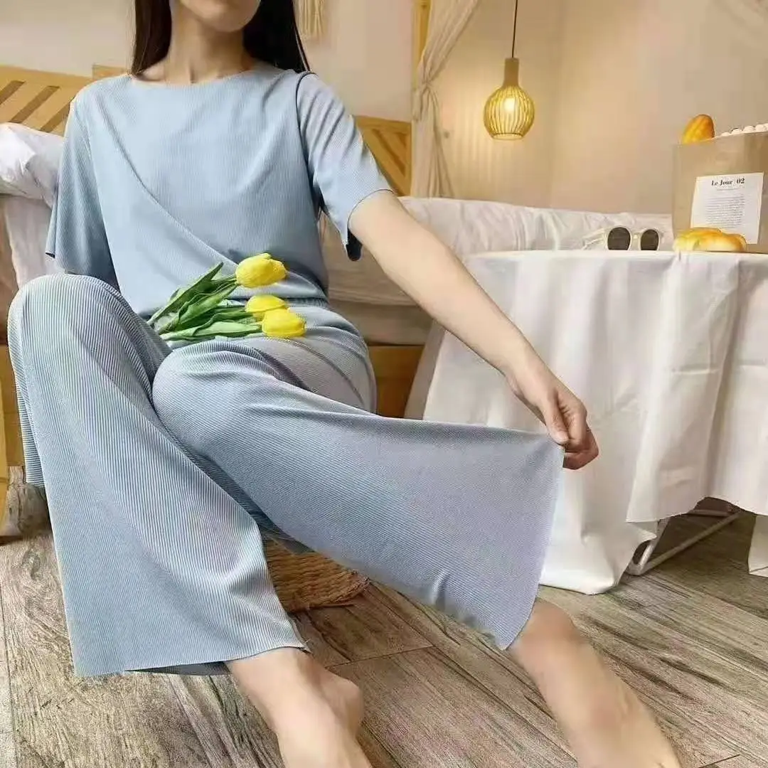 Pink Ice Silk 2-Piece Women's Suit Summer Casual - Image 11
