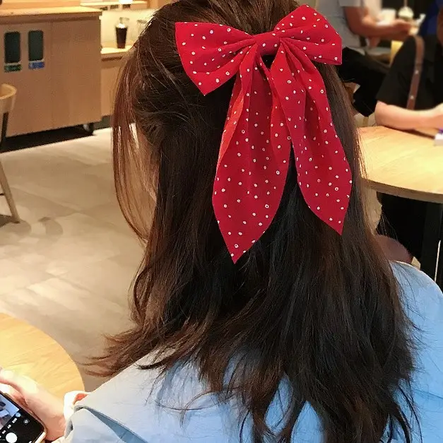 Black Polka Dot Big Bow Hairpin for Girls - Image 9