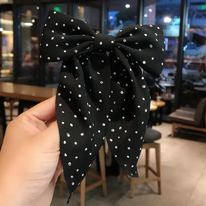 Black Polka Dot Big Bow Hairpin for Girls - Image 5