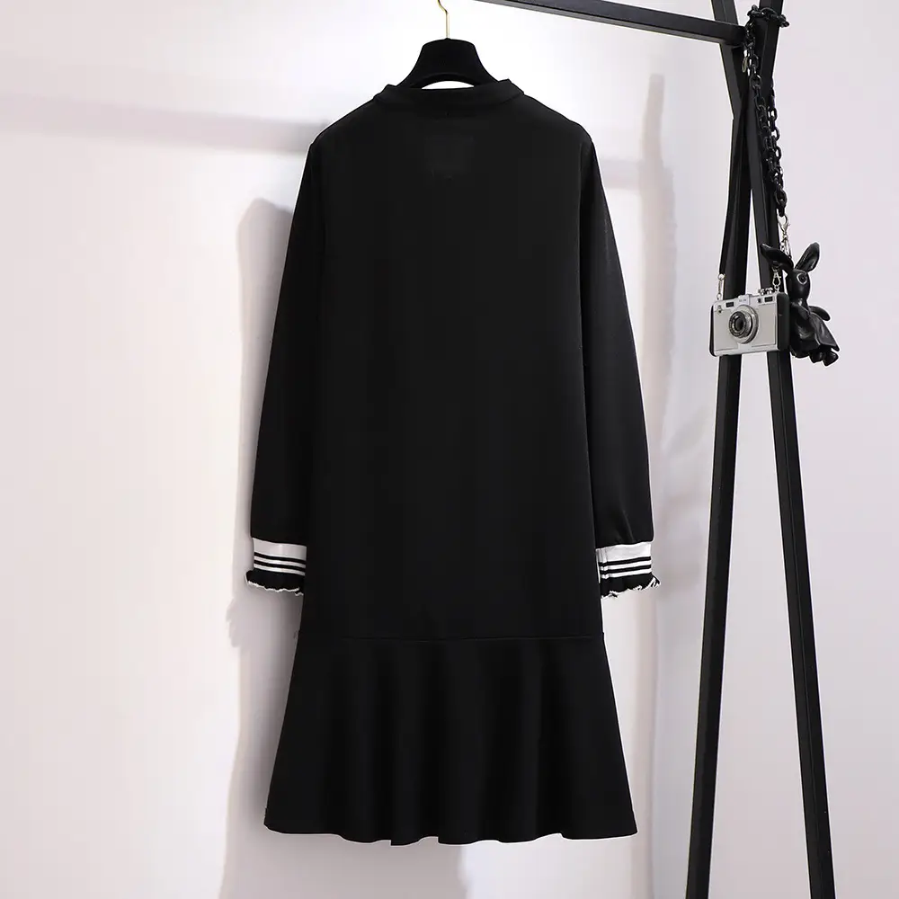 Plus Size Women's Black Long Sleeve Dress with Stripes - Image 5