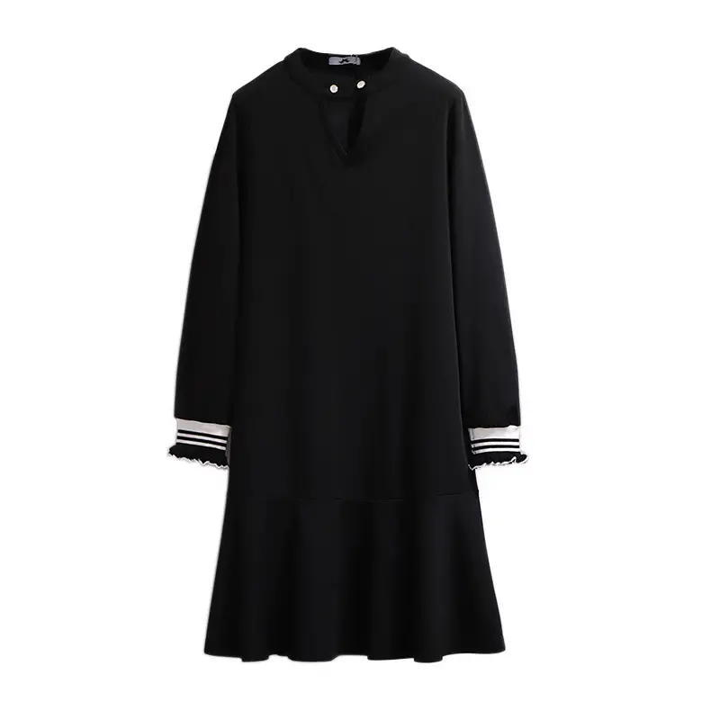 Plus Size Women's Black Long Sleeve Dress with Stripes - Image 6