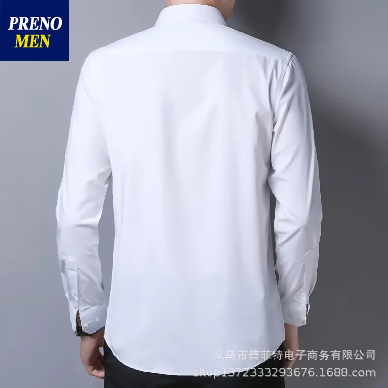 Men's White Slim Fit Long Sleeve Button Shirt - Image 11