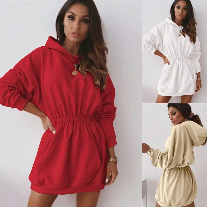 Red Hooded Sweatshirt Long Sleeve Waist Thickened - Image 4