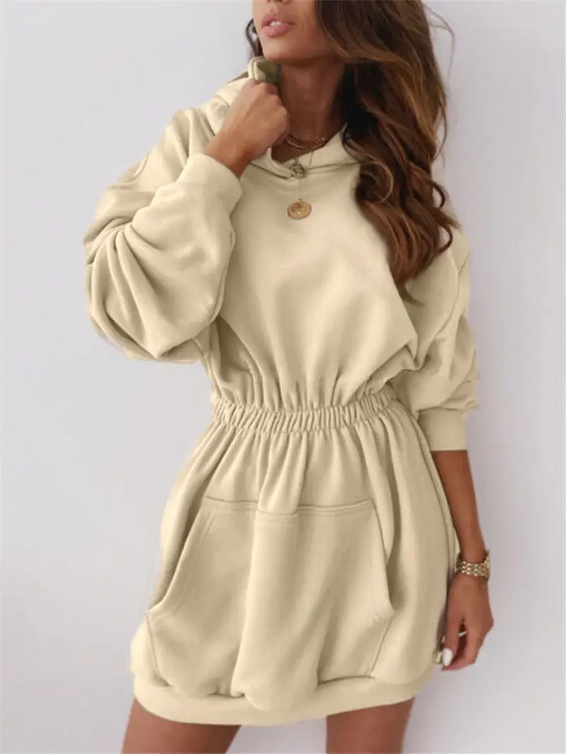 Red Hooded Sweatshirt Long Sleeve Waist Thickened - Image 2