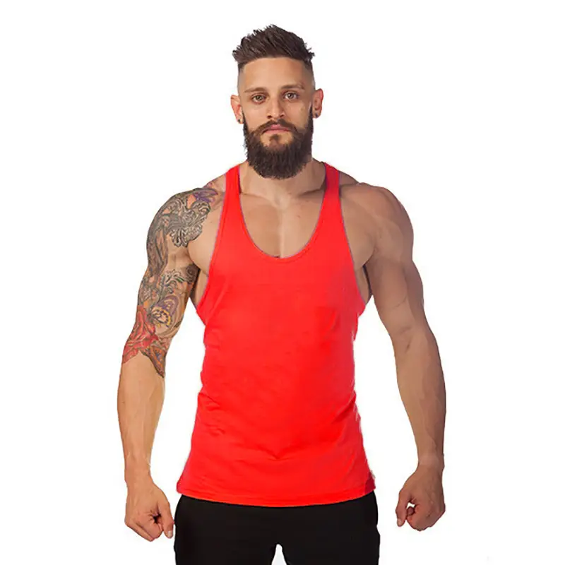 Men's White Sleeveless I-Back Vest Cotton Summer Fitness