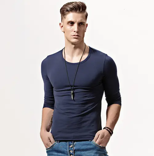Men's V-Neck Long Sleeve Grey T-Shirt - Image 4