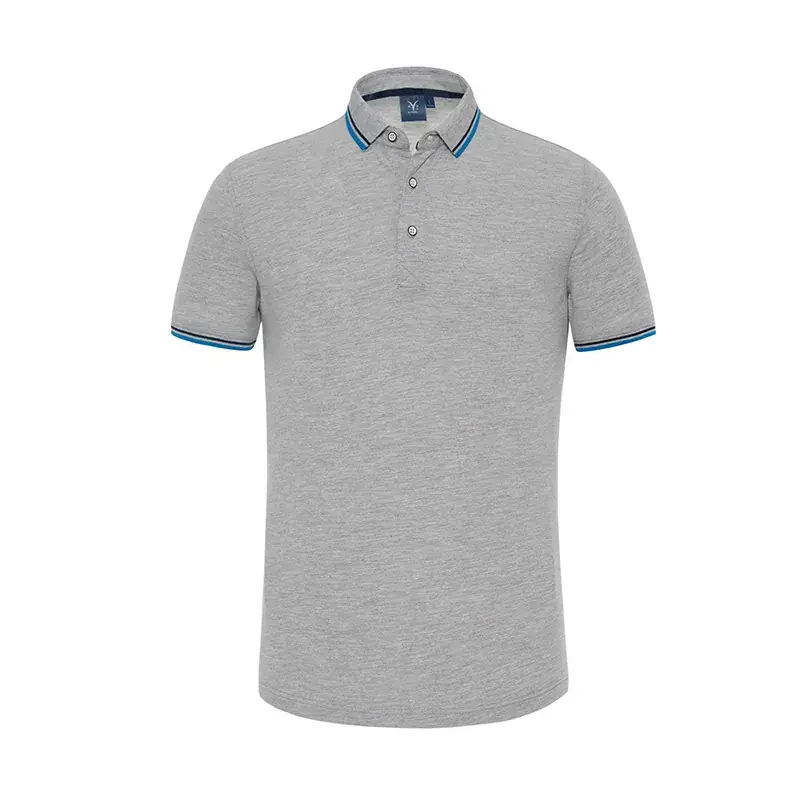 Gray Polo Shirt with Blue Trim for Men