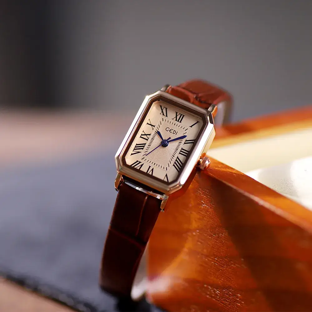 Gold Rose Gold Square Plate Women's Quartz Watch - Image 15
