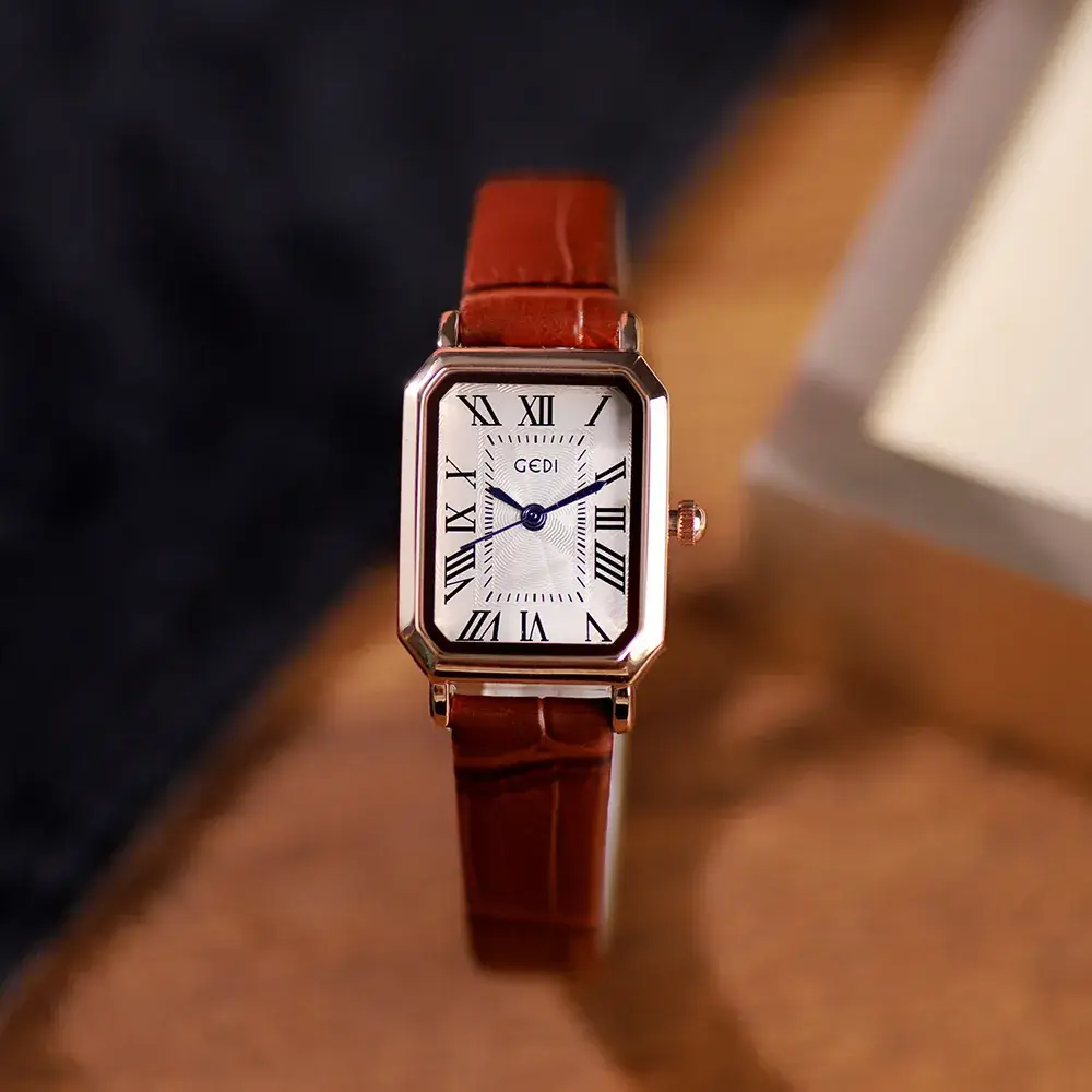 Gold Rose Gold Square Plate Women's Quartz Watch - Image 16