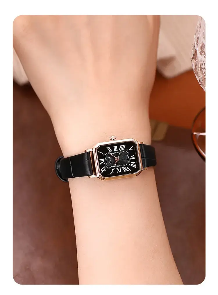 Gold Rose Gold Square Plate Women's Quartz Watch — feature 13
