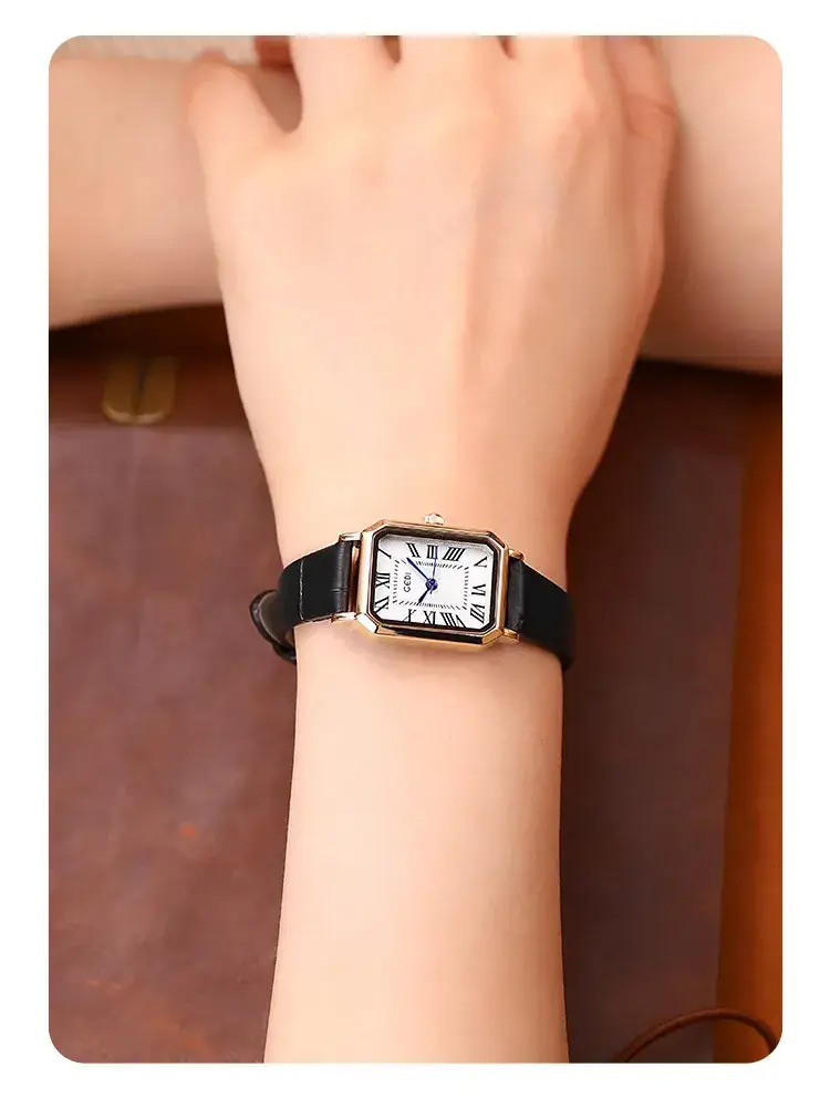 Gold Rose Gold Square Plate Women's Quartz Watch — feature 18