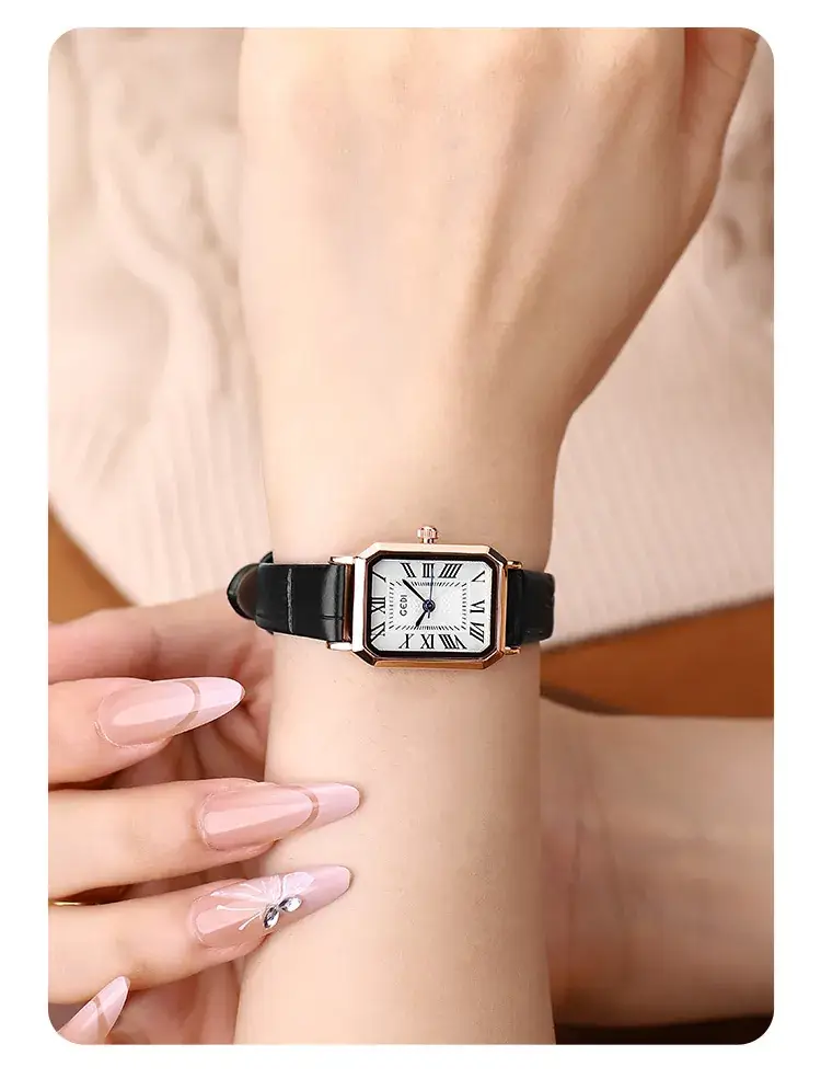 Gold Rose Gold Square Plate Women's Quartz Watch — feature 19