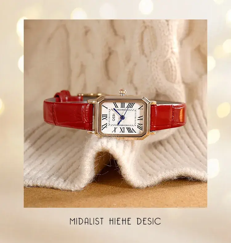 Gold Rose Gold Square Plate Women's Quartz Watch — feature 4