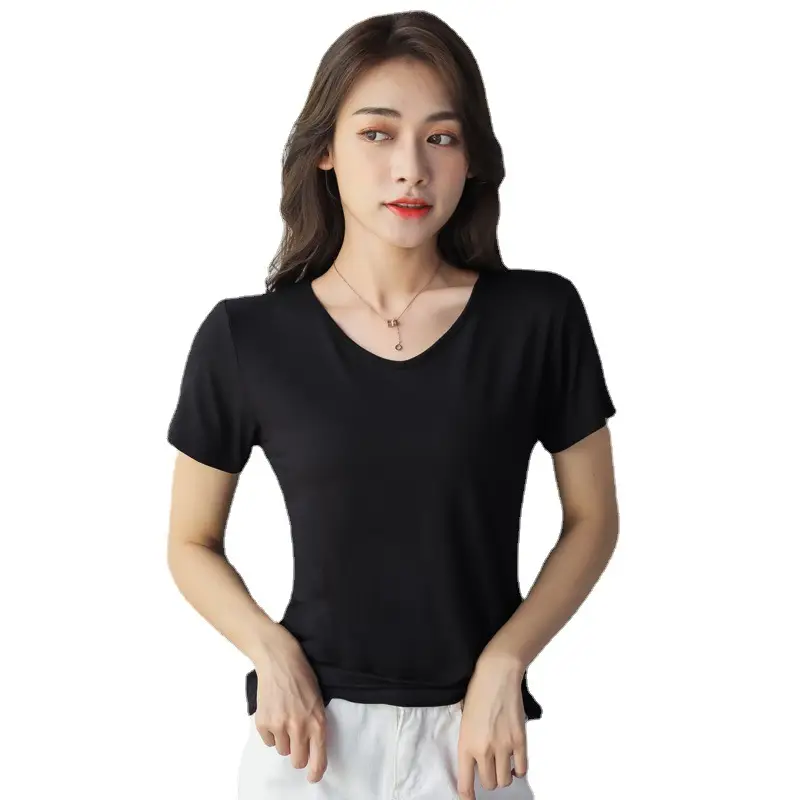 Women 2025 Short Sleeve T-Shirt Grey Modal Cotton Loose Fit