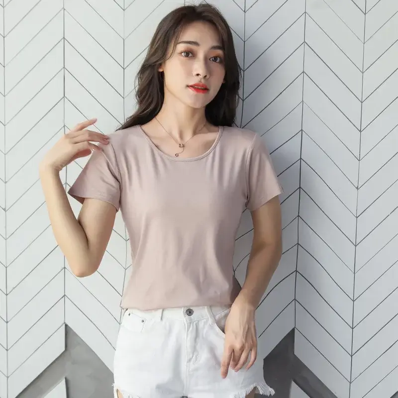 Women 2025 Short Sleeve T-Shirt Grey Modal Cotton Loose Fit